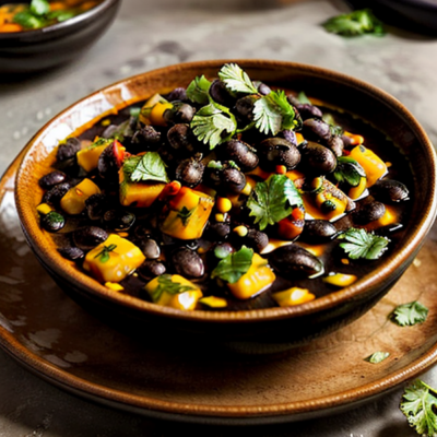 An inviting bowl of Brazilian-inspired vegan black bean stew, garnished with fresh cilantro, showcasing its vibrant colors and rich textures