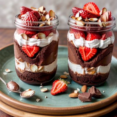 Chocolate Coconut Mousse Parfaits with Strawberries and Almonds - A Delicious Vegan Treat Inspired by Mexican Cuisine!