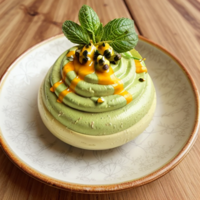 Creamy Avocado Mousse with Passion Fruit Sauce - A Delightful and Refreshing Dessert Inspired by Peruvian Cuisine