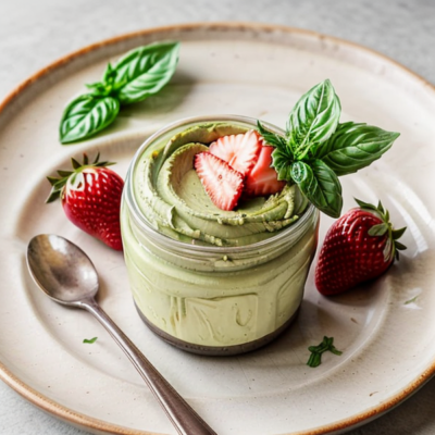 Creamy Avocado Mousse with Strawberry Basil Sauce