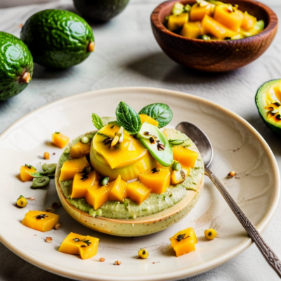 Creamy Avocado Pudding with Mango and Passionfruit - A Vegan Dessert Inspired by Hawaiian Poke Bowls