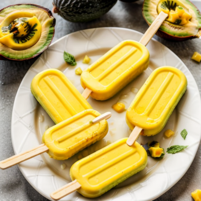 Creamy Coconut Avocado Popsicles with Mango and Passionfruit