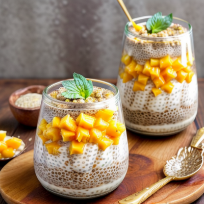 Creamy Coconut Chia Pudding Parfait with Mango and Passion Fruit - A Delicious and Nutritious Vegan Dessert Inspired by Thai Cuisine!