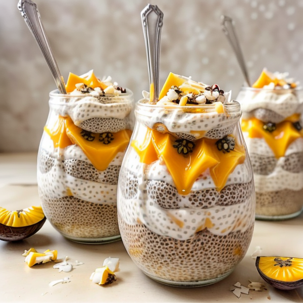 Creamy Coconut Chia Pudding Parfaits with Mango and Passionfruit – A Delightful Twist on Traditional Mexican Chia Seed Drink!