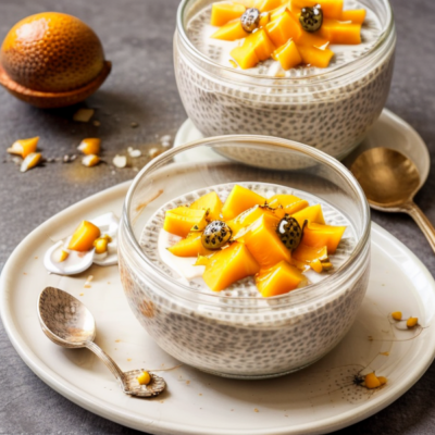 Creamy Coconut Chia Pudding with Mango & Passionfruit Sauce