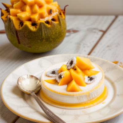 Creamy Mango Coconut Panna Cotta with Passion Fruit Sauce