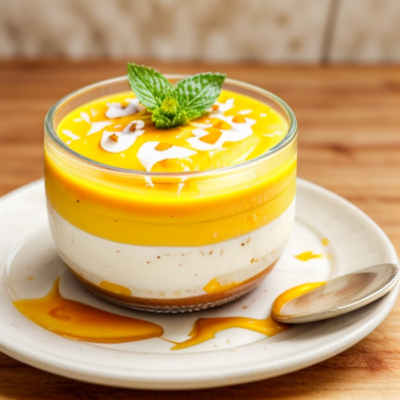 Creamy Mango Coconut Panna Cotta with Passion Fruit Sauce - A Spicy Twist on Thai Inspired Vegan Dessert