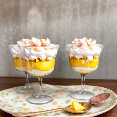 Creamy Mango Coconut Pudding Parfaits with Layered Lychee Rose Sauce