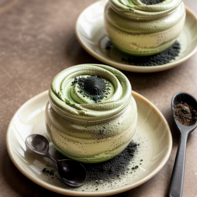 Creamy Matcha Green Tea Mousse with Black Sesame Crunch (VEGAN + GF)