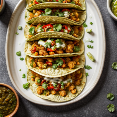 Crispy Cauliflower Tacos with Chimichurri Sauce (Budget-Friendly, Kid-Friendly, High-Protein, Whole Foods Plant-Based)