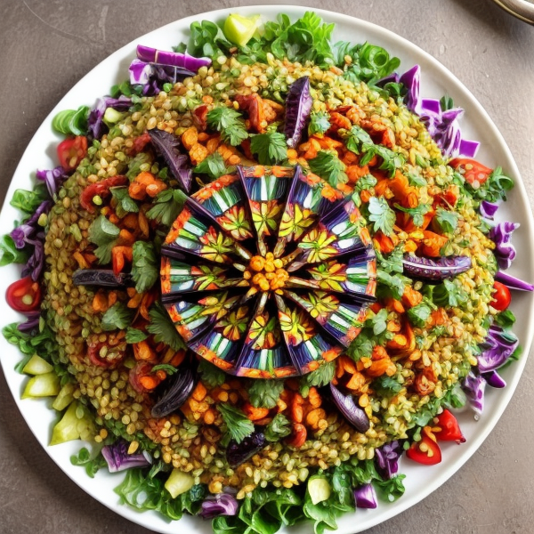 Exotic African Kaleidoscope Salad – A Vibrant and Textured Vegan Dish Inspired by Moroccan, Ethiopian, and Egyptian Cuisines