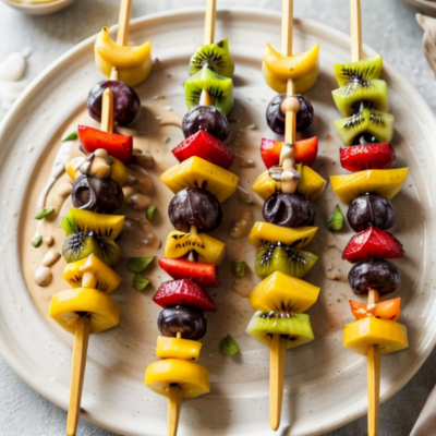 Exotic Fruit Kabobs with Coconut Yogurt Tahini Sauce - A Delightful Vegan Adventure Inspired by 36 Cuisines!