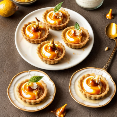 Exotic Fruit Tartlets with Coconut Cream and Turmeric Caramel Sauce