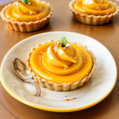 Exotic Mango Tartlets with Coconut Cream and Turmeric Caramel - A Vibrant Vegan Dessert Inspired by Thai Street Food! (Easy, Kid Friendly)