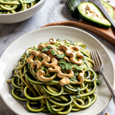 Fermented Gluten-Free Vegan Zucchini Noodles with Creamy Cashew Sauce - Quick & Easy, Kid-Friendly, Seasonal (Summer), High-Fiber, Low-Carb, Whole Foods Plant-based