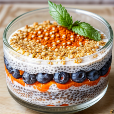 Zesty Mediterranean Chia Pudding Parfait - Budget-Friendly, Gluten-free, Kid-friendly, Low-carb, Oil-free, Quick & easy, Raw, Seasonal, Soy-free, Spicy, Superfoods, Vegan, Whole food plant based