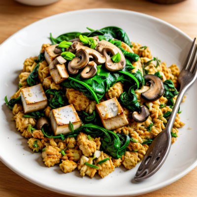 5-Minute Fermented Tofu Scramble with Spinach and Mushrooms