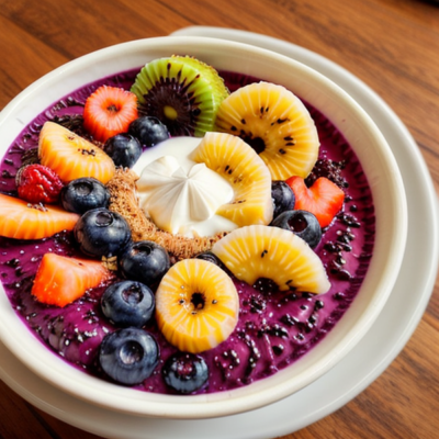 Acai Bowl with Coconut Cream and Tropical Fruits