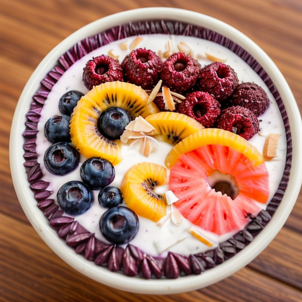 Acai Bowl with Coconut Cream and Tropical Fruits (Vegan, Gluten-Free)