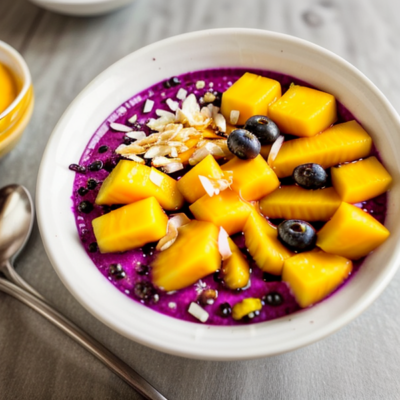 Acai Bowl with Coconut Milk and Mango - A Delicious and Healthy Brazilian Inspired Vegetarian Dish