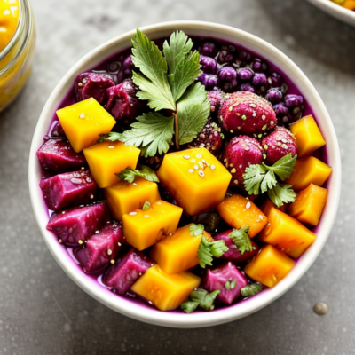 Acai Bowl with Guava Puree and Mango Salsa - A Delicious and Healthy Vegetarian Drink Recipe Inspired by Brazilian Cuisine