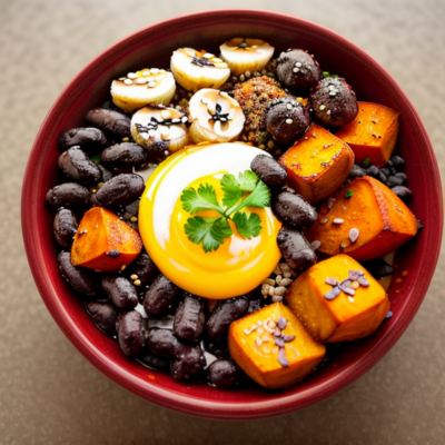 Acai Bowl with Roasted Sweet Potatoes and Black Beans - A Delicious and Healthy Vegetarian Meal Inspired by Brazilian Cuisine!