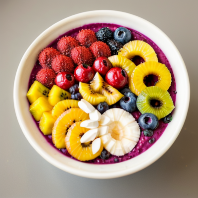 Acai Bowl with Tropical Fruit and Coconut Cream - A Delicious and Healthy Brazilian Inspired Vegetarian Meal!