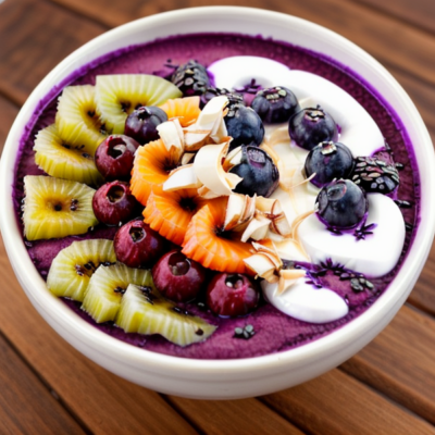 Acai Bowl with Tropical Fruit and Coconut Cream - Vegan, Gluten-Free, High-Protein