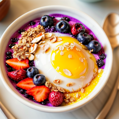 Acai Bowl with Tropical Fruit and Coconut Granola (Brazilian-Inspired Vegetarian Breakfast)