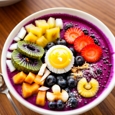 Acai Bowl with Tropical Fruits and Coconut Milk - A Delicious and Healthy Vegetarian Meal Inspired by Brazilian Cuisine