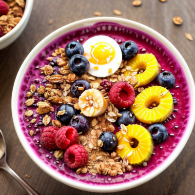 Acai Bowl with Tropical Fruits and Granola - A Delicious and Healthy Vegetarian Breakfast Recipe from Brazil!