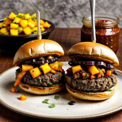 African Spiced Black Bean and Sweet Potato Burgers (with Mango Chutney)