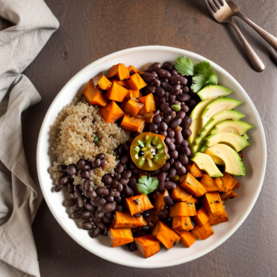 Coconut Quinoa Bowl with Black Beans and Roasted Sweet Potatoes - A Delicious and Nutritious Vegetarian Meal from Brazil!