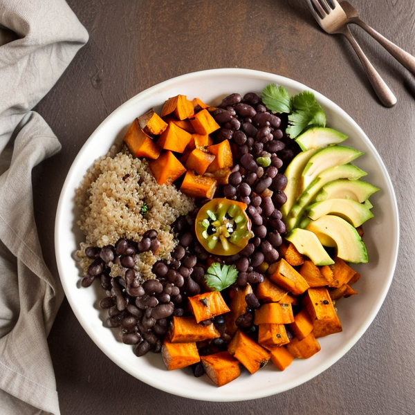 Coconut Quinoa Bowl with Black Beans and Roasted Sweet Potatoes – A Delicious and Nutritious Vegetarian Meal from Brazil!