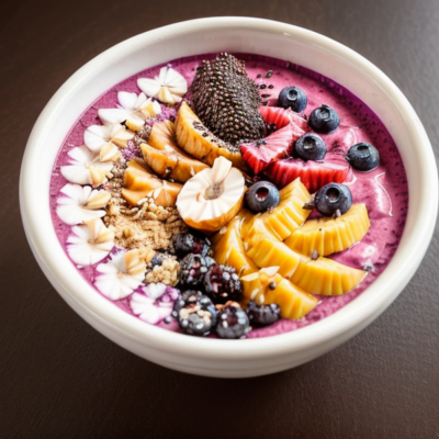 Creamy Acai Bowl with Coconut Milk and Tropical Fruit (Gluten-free, Dairy-free, High Protein, Low Carb)