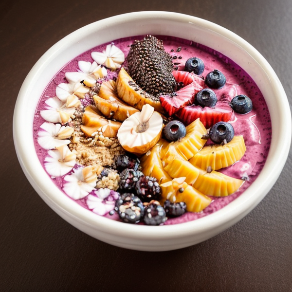 Creamy Acai Bowl with Coconut Milk and Tropical Fruit (Gluten-free, Dairy-free, High Protein, Low Carb)