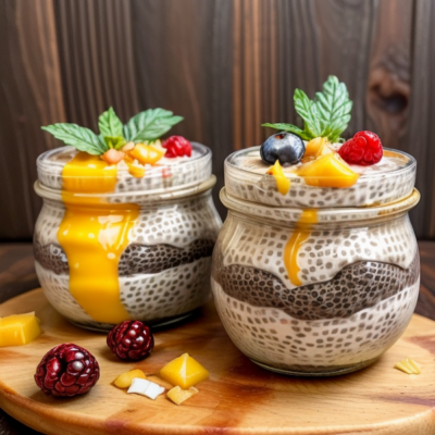 Creamy Coconut Chia Pudding with Mango and Berries (Vegan, Gluten-Free, High Protein, Low Carb, Raw)