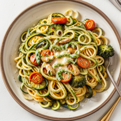 Creamy Miso Pasta with Zoodles and Roasted Veggies