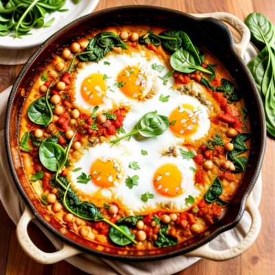 Deliciously Hearty Moroccan Shakshuka with Chickpeas and Spinach