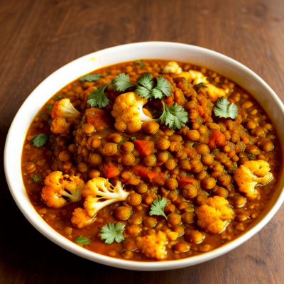 Exotic Indian Spiced Lentil Stew with Cauliflower Rice (Gluten-free, High-fiber, Kid-friendly)