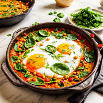 Exotic Moroccan Shakshuka with Chickpeas and Spinach