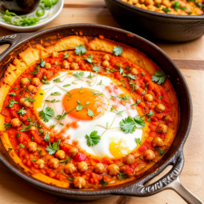 Exotic Moroccan Shakshuka with Sweet Potatoes and Chickpeas
