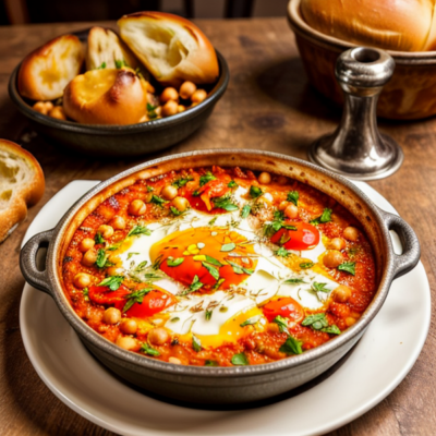 Mediterranean Shakshuka with Spiced Chickpeas and Crusty Bread