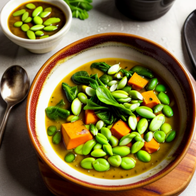 Miso Sweet Potato Soup with Edamame and Greens