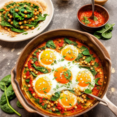 Moroccan Shakshuka with Chickpeas and Spinach