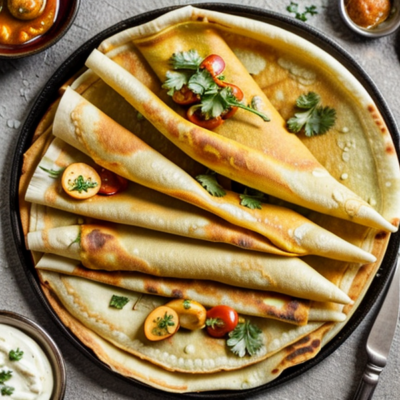 Savory Indian-Style Chickpea Crepes (Dosa) with Spiced Potato Filling