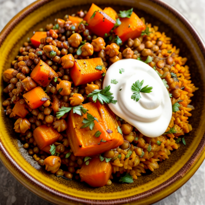 Savory Moroccan Lentil Bowl with Roasted Butternut Squash and Chickpeas