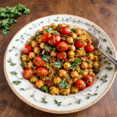 Spiced Chickpea Scramble with Roasted Tomatoes and Herbs (Gluten-Free, High-Protein, Whole Foods Plant-Based)