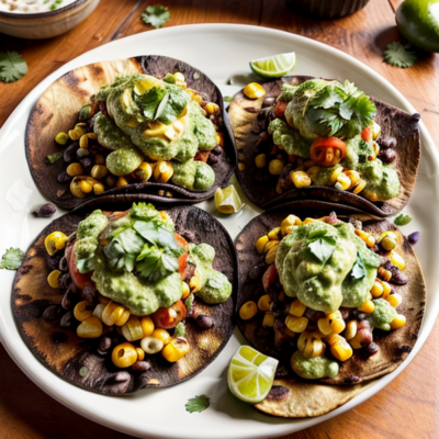 Spicy Charred Corn and Black Bean Tacos with Creamy Avocado Salsa