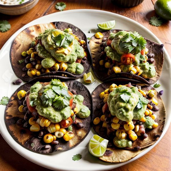 Spicy Charred Corn and Black Bean Tacos with Creamy Avocado Salsa